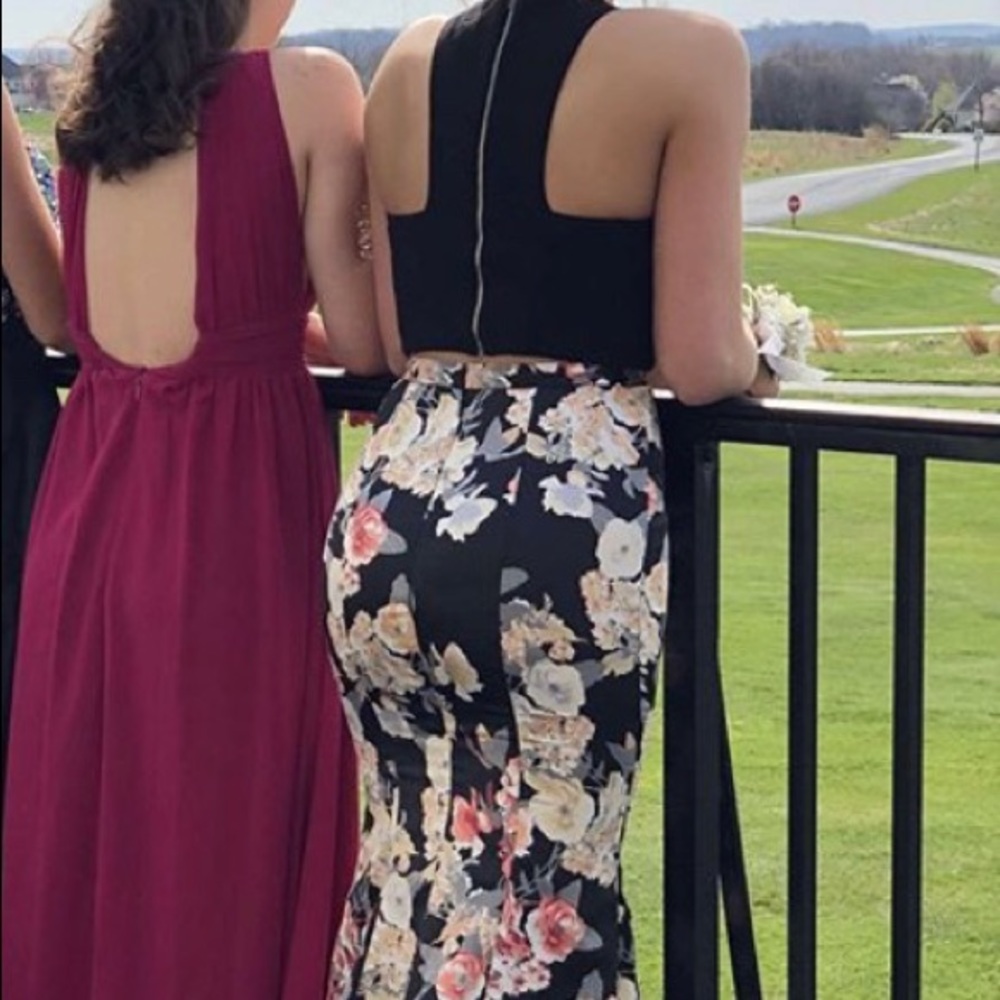 Black floral prom dress with match 2 price top